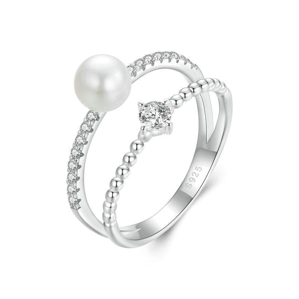 Veile Studios Original Natural Freshwater Pearl Moissanite Ring In 925 Pure Silver Rings
