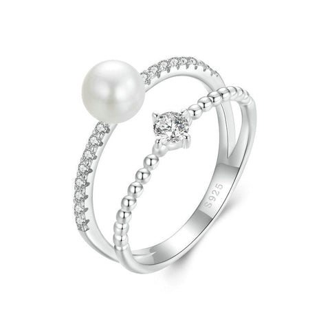 Veile Studios Original Natural Freshwater Pearl Moissanite Ring In 925 Pure Silver Rings
