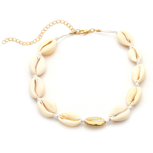 Necklace Bracelet Set Bohemian Style Hand Woven Short Collarbone Shell Bracelets