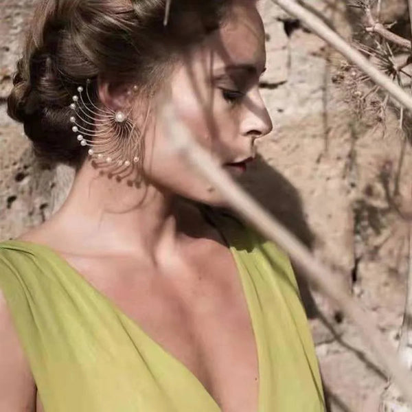 Veile Studios Personalized Pearl Fan Shaped Ear Loop Alloy Accessory For Various Occasions Earrings