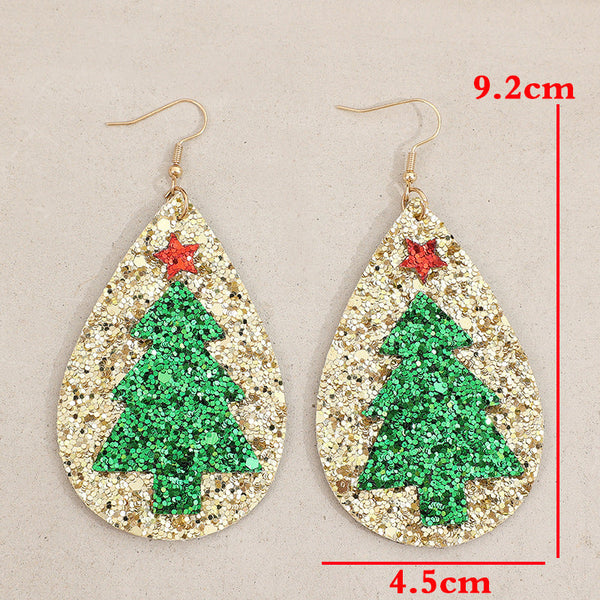 Pu Leather Christmas Tree Earrings