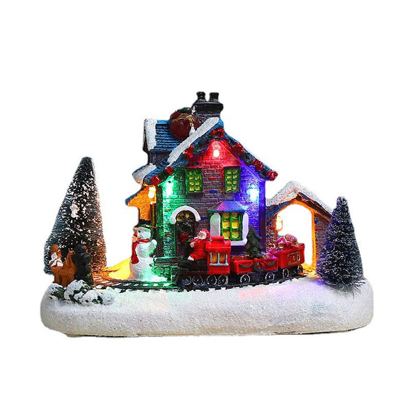 Christmas Lighted House Decorative Resin Gift Ornament With European Snow Scene And Led Lights Seasonal Decorations