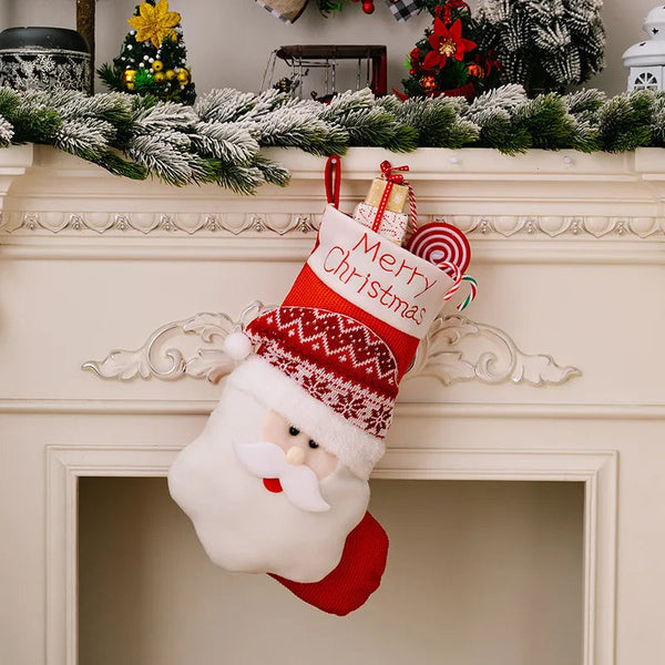 Christmas Decorative Socks 3D Elderly Elk Santa Snowman Knitted Children's Gift Bag Red Seasonal Decorations