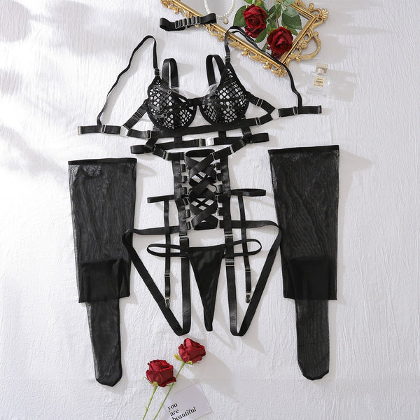 Tie Up Hollow Crotch Jumpsuit  Temptation Out Non Slip Underwear Five Piece Set Jumpsuits Rompers & Playsuits