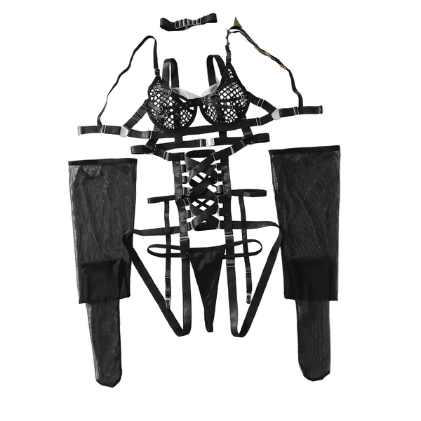 Tie Up Hollow Crotch Jumpsuit  Temptation Out Non Slip Underwear Five Piece Set Jumpsuits Rompers & Playsuits