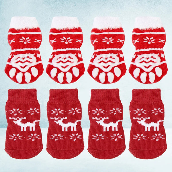 8Pcs Pet Warm Cotton Socks Soft Anti Slip Claw Pattern Protect Feet Cold Snow Christmas Dog Cat Stockings Gifts Dog Clothing & Shoes
