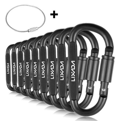 Lixada 9 Pack Aluminum Alloy D Ring Locking Carabiner Clip Set Black