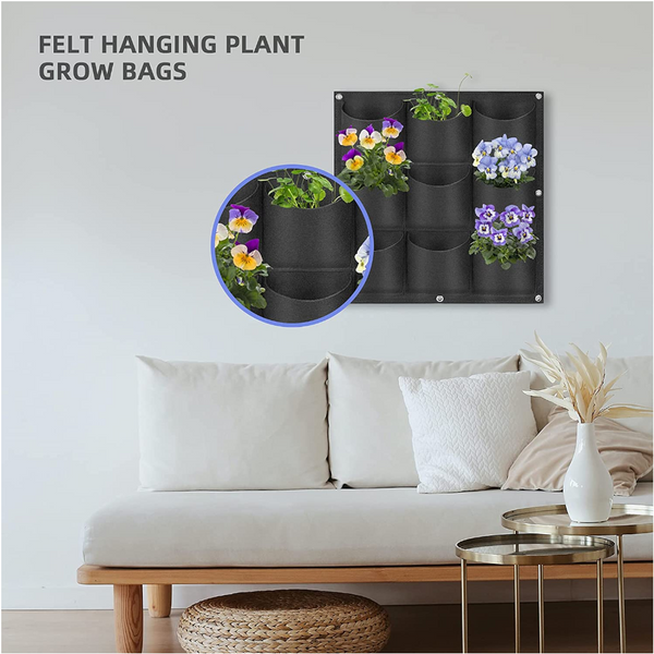9 Pockets Wall Hanging Planter Planting Grow Bag Vertical Garden Vegetable Flower Black Baskets Pots Window Boxes