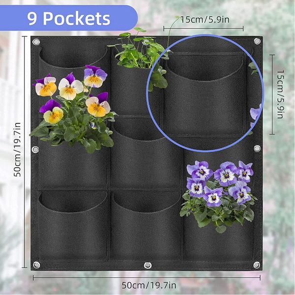 9 Pockets Wall Hanging Planter Planting Grow Bag Vertical Garden Vegetable Flower Black