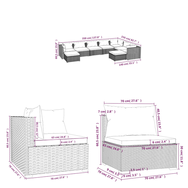 9 Piece Garden Lounge Set With Cushions Poly Rattan Black Patio Furniture Sets