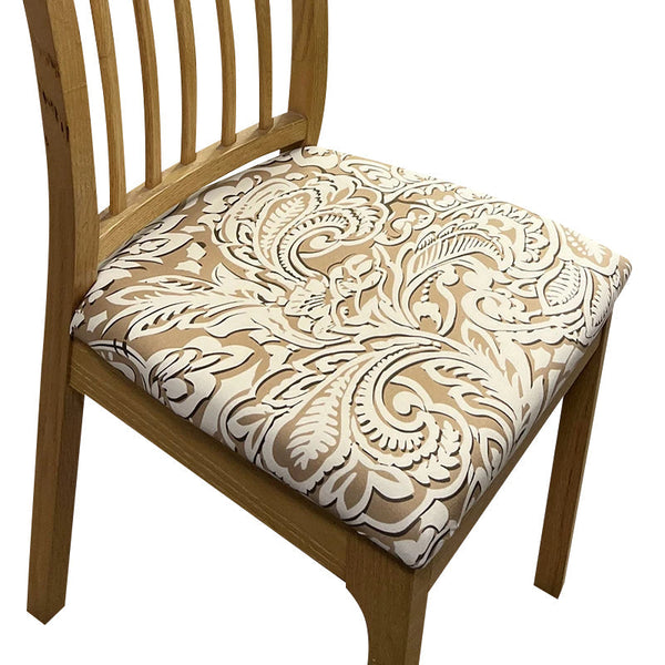 Chair Cover Beige Khaki Vine Leaf Print Stretch Seat For Dining Kitchen Slipcovers