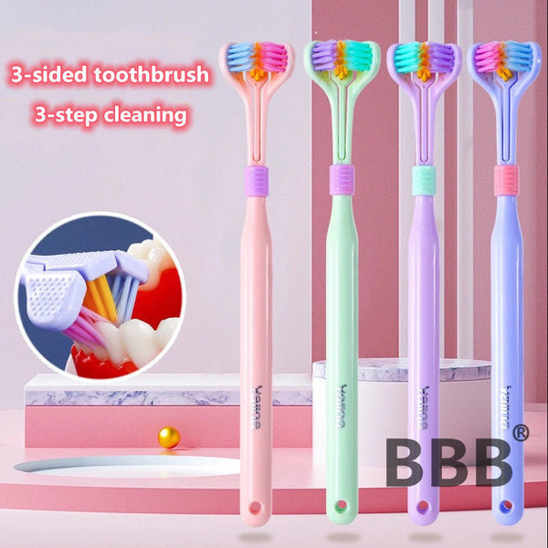 Three Sided Macaron Soft Bristle Triple Head Toothbrush Toothbrushes