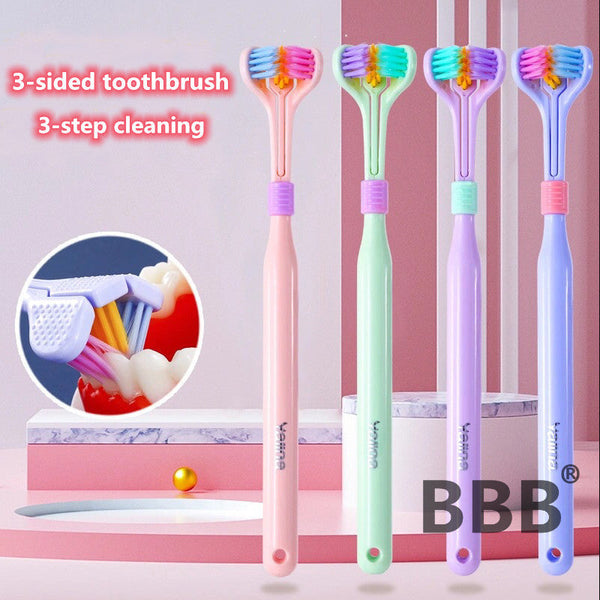 Three Sided Macaron Soft Bristle Triple Head Toothbrush