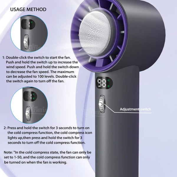 Handheld Turbo Fan With Wind Speeds And 3000Mah Battery Portable Fans