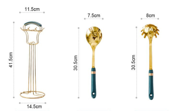 Golden Stainless Steel Kitchen Utensil Set With Colourful Ceramic Handles Cooking Utensils
