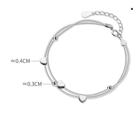 Veile Studios Double Layer Small Heart Sterling Silver Bracelet Fashion Jewellery Bracelets