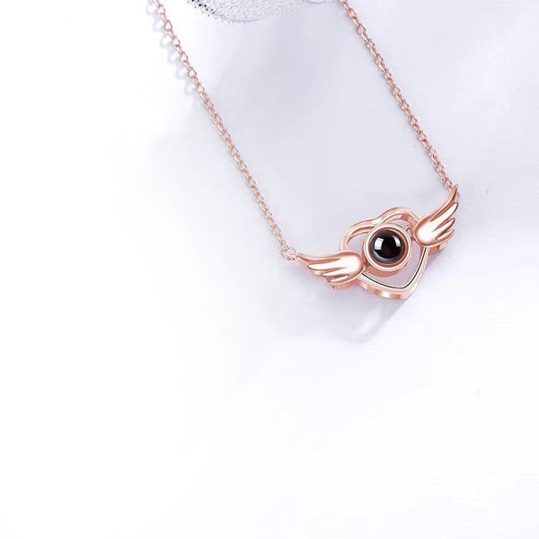 100 Languages I Love You Necklace Tiktok Net Red Same Angel Wings Projection Custom Pendant Necklaces & Pendants