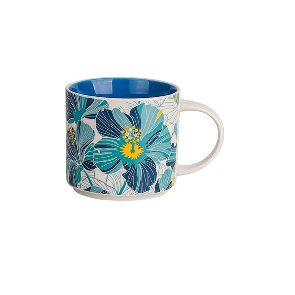 Flower Glaze Ceramic Cup Mug Household Large Capacity Breakfast 450Ml Mugs