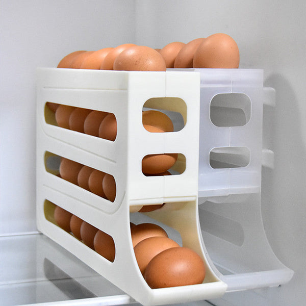 Refrigerator 4 Layer Automatic Egg Roller Sliding Tray Large Capacity Holder Food Storage Containers