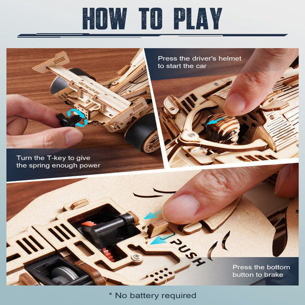 Robotime 3D Puzzle Racing Car Model Kit With Mechanical Roaring Engine Lk505 Puzzles