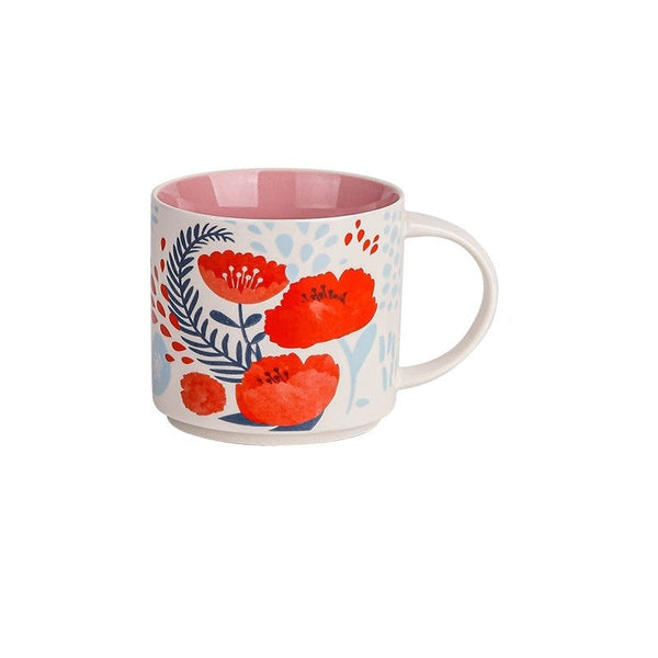 Flower Glaze Ceramic Cup Mug Household Large Capacity Breakfast 450Ml Mugs