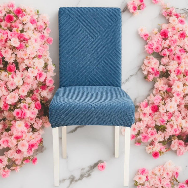 Chair Cover Blue Knitted Lines Design Anti Dirt Elastic Material For Dining Room Kitchen Wedding Hotel Banquet Restaurant Slipcovers