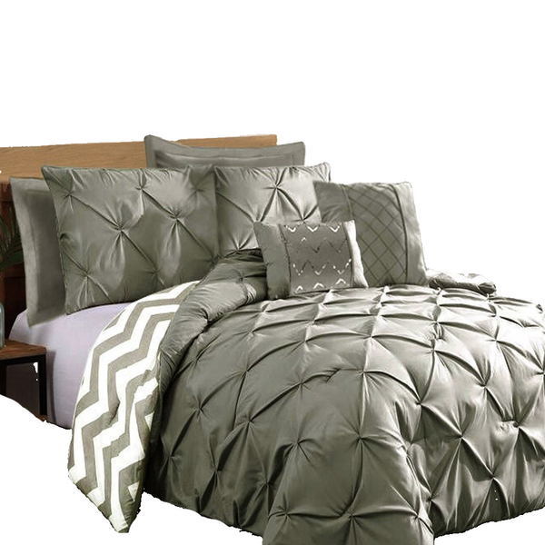 Ramesses 7 Piece Pinch Pleat Comforter Set Grey King Comforter Sets