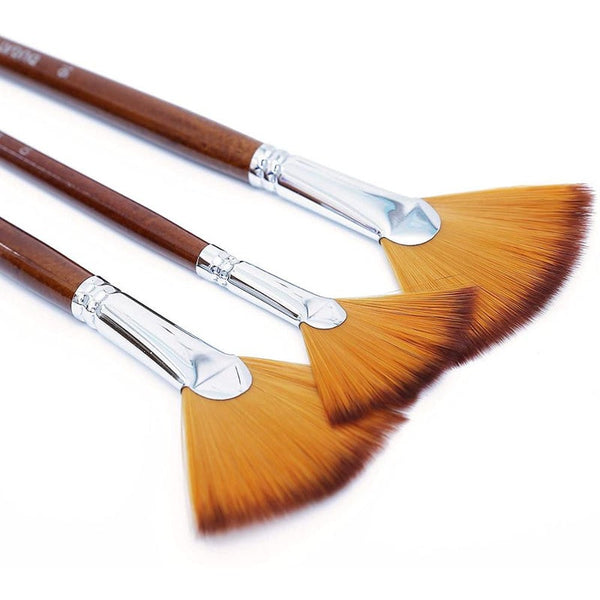 9Pcs Fan Artist Paint Brushes Anti Shedding Nylon Hair Wood Long Handle Artists Brushes