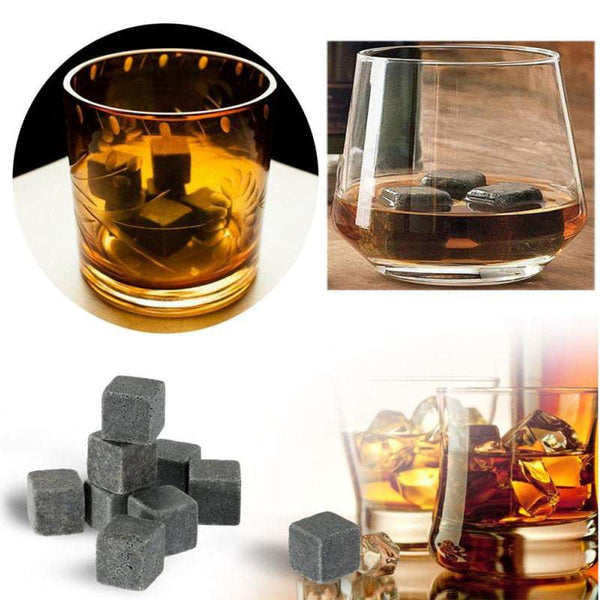 Ice Cubes Trays & Moulds Whisky Stones Marble Granite 9 Pcs Set With Pouch Reusable Ice Cube For Beverage
