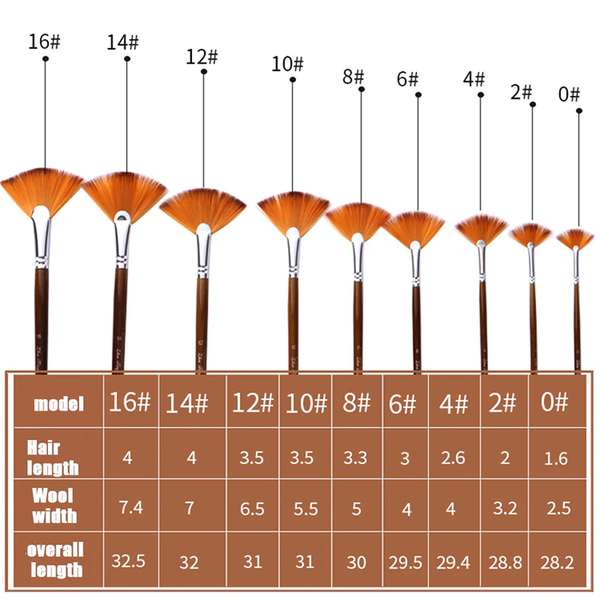 9Pcs Fan Artist Paint Brushes Anti Shedding Nylon Hair Wood Long Handle Artists Brushes