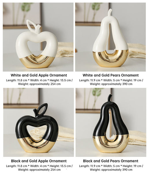 Modern Minimalist Gilded Apple Pear Creative Wine Cabinet Decorative Piece Luxury Home Living Room Entrance Ceramic Craft Ornaments & Statues