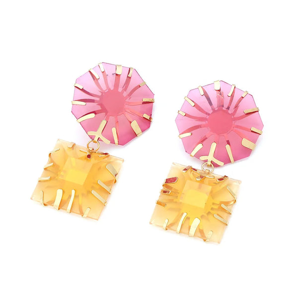 Veile Studios Metal Inlaid Polygonal Coloured Sun Resin For Women Fashion Accessories Earrings