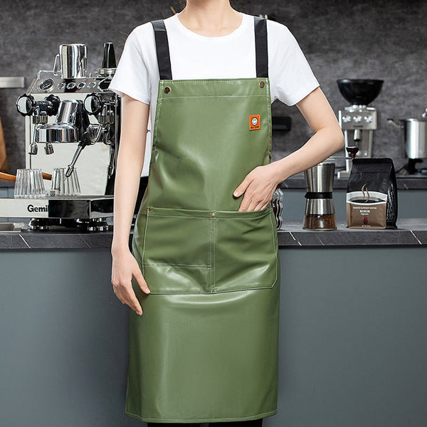 Pu Soft Leather Apron Custom Printed Monochrome Logo Catering Specific Waterproof And Oil Resistant Kitchen Aquatic Waist Work Clothes Aprons