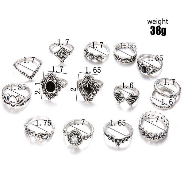 15 Piece Alloy Vintage Ring Set Rings