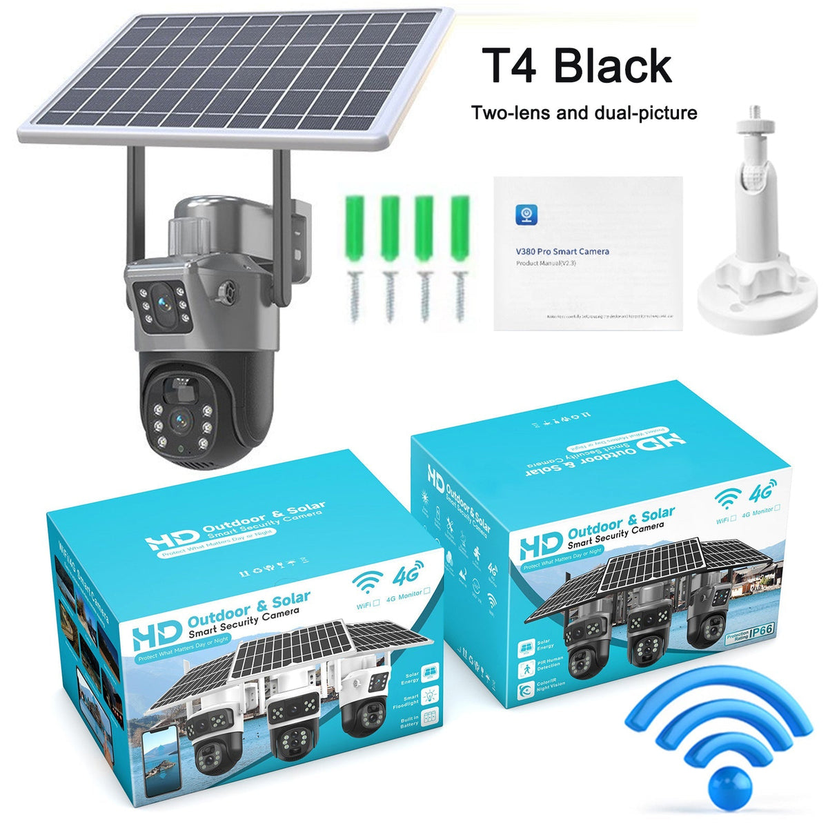 Solar Camera Wifi Dual Screen Gunball 10X Zoom Low Power Battery ...