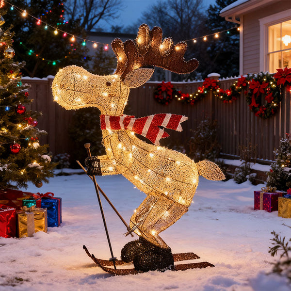 Lighted Skiing Reindeer Ornament With Led For Christmas Lawn & Tree Seasonal Decorations
