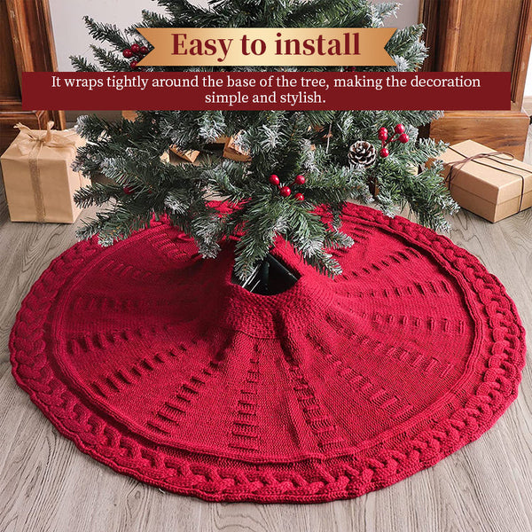 Knitted Christmas Tree Skirt Milk White Retro Xmas Collar For Holiday Home Decor Seasonal Decorations