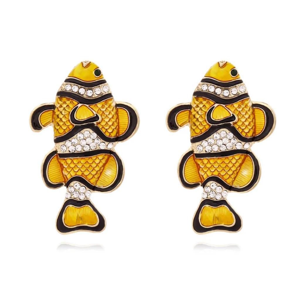 Veile Studios Diamond Studded Clownfish Alloy Cartoon Marine Animal Design Earrings