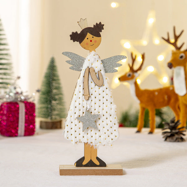 Christmas Decoration Desktop Diy Wooden Ornament Cartoon Angel Figurine Gift Seasonal Decorations