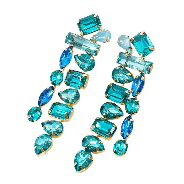 Veile Studios Water Drop Shape Colourful Glass Rhinestone Long Tassel For Women And Girls Earrings