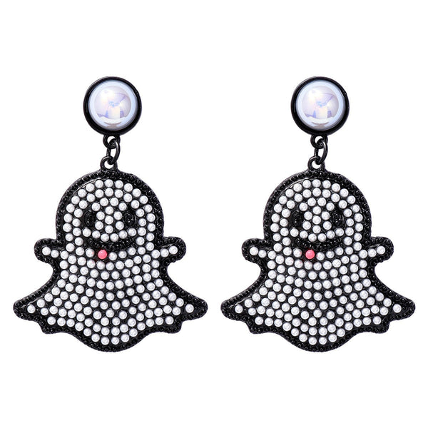 Veile Studios Cartoon Funny Cute Little Pearl Halloween Ghost Face For Festive Wear Earrings