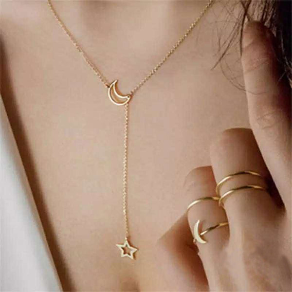 Veile Studios Star Moon Pendant Minimalist Necklace For Women With Length Necklaces & Pendants