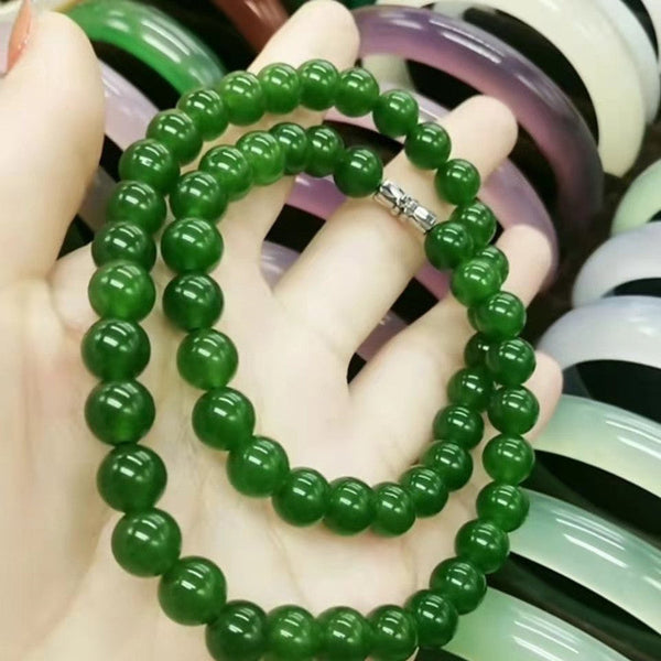 Hetian Biyu Necklace Spinach Green Jade Round Bead Style Taiwan Necklaces & Pendants