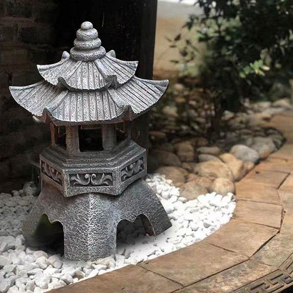 Solar Powered Zen Garden Decor Pagoda Lanterns & Statues Ornaments & Statues