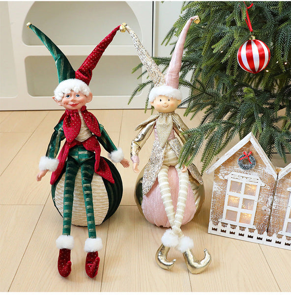 Christmas Red And Green Ball Elf Doll Ornament Tree Decoration Hotel Window Display Seasonal Decorations