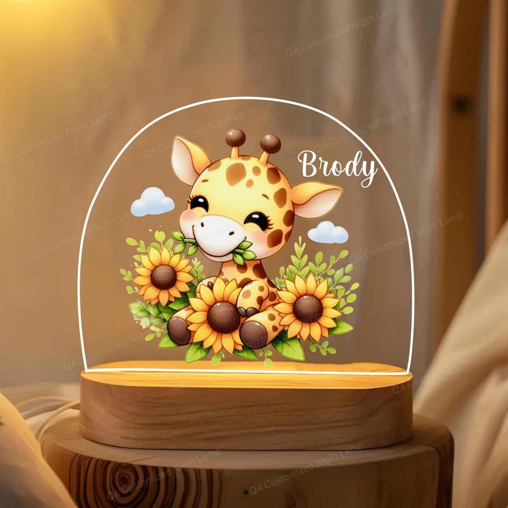 Personalized Little One Birth Night Light Custom Name Animal Giraffe Lion Gift Lamp For Bedroom Night Lights