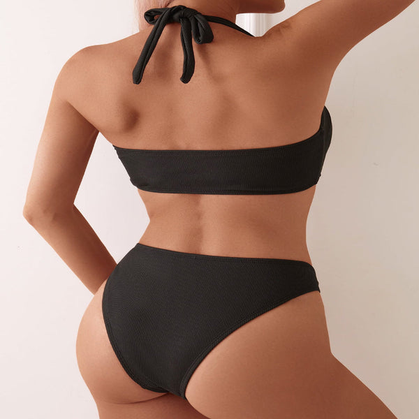 Custom Cross Border Bikini  Halter Tie Low Waist Triangle Pants Separated Swimsuit Set Swimwear