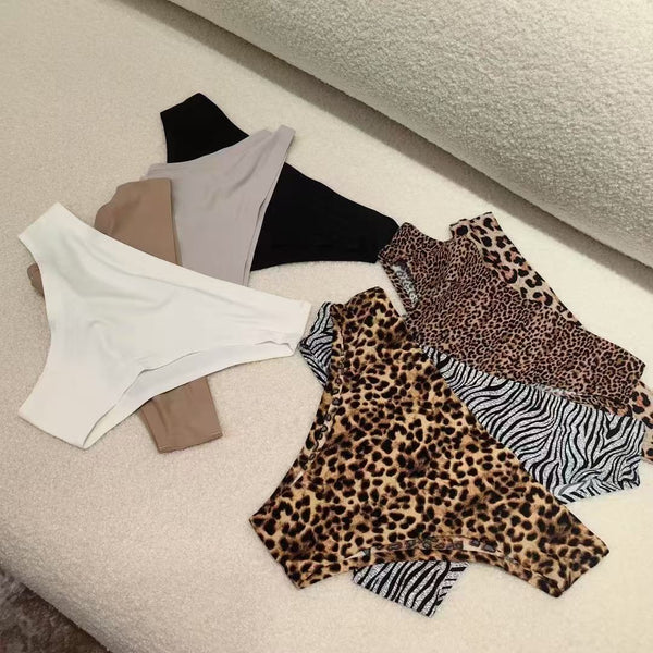 Foreign Trade Ice Silk Underwear Cotton Crotch Low Waist Leopard Print  Plus Size Seamless Panties