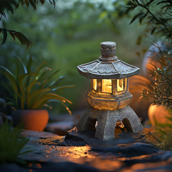 Solar Powered Zen Garden Decor Pagoda Lanterns & Statues Ornaments & Statues