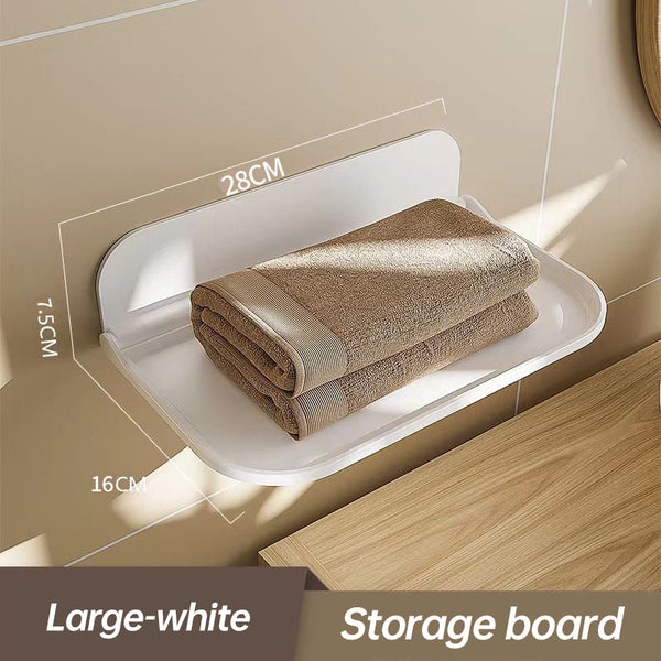 New Foldable Punch Free Wall Mounted Plastic Floating Shelf For Bathroom And Toilet Ideal Towel Clothes Storage Shelves